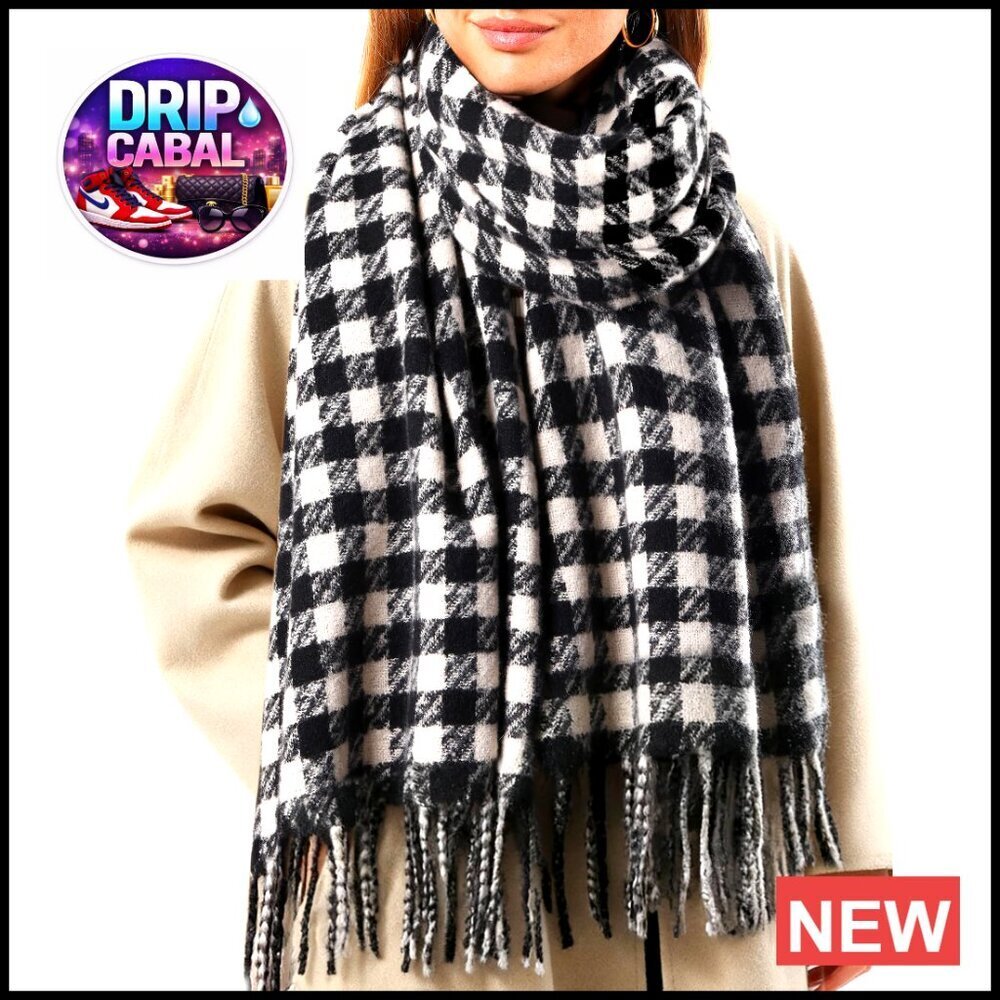 Oversized Plaid Scarf with Tassels Soft Warm Winter Shawl Wrap Elegant Chic